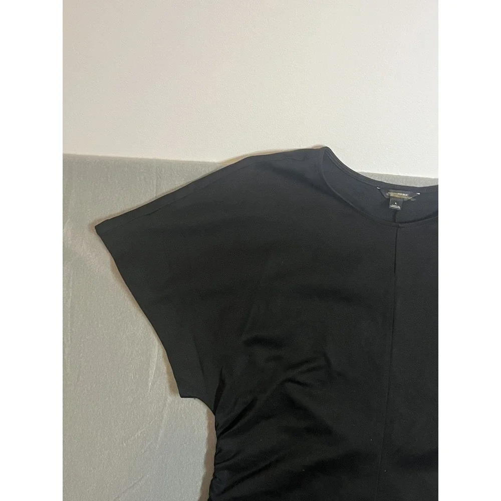 Banana Republic Women's Black Ruched Sheath Dress Size Large Short‎ Sleeve Midi - Picture 3 of 12